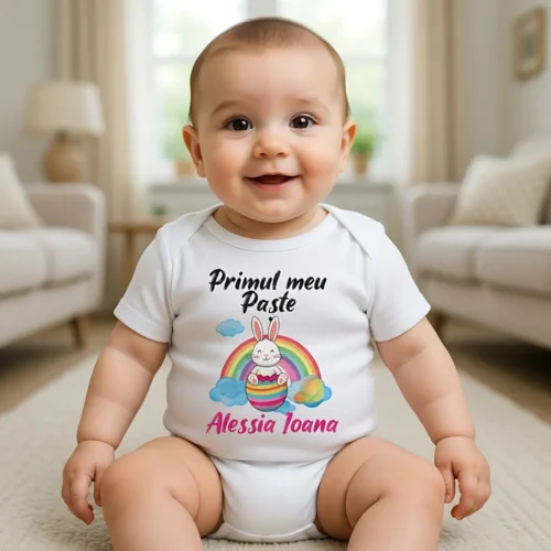 Body bebeluș personalizat Primul meu Paște cu iepuraș și nume