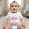 Body bebelus personalizat Primul meu Paste urechi iepuras si fundita roz