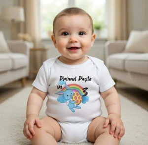 bdy-pas-00005-primul-paste-in-3-iepuras Body bebelus personalizat Primul Paște în 3 iepuraș albastru și curcubeu