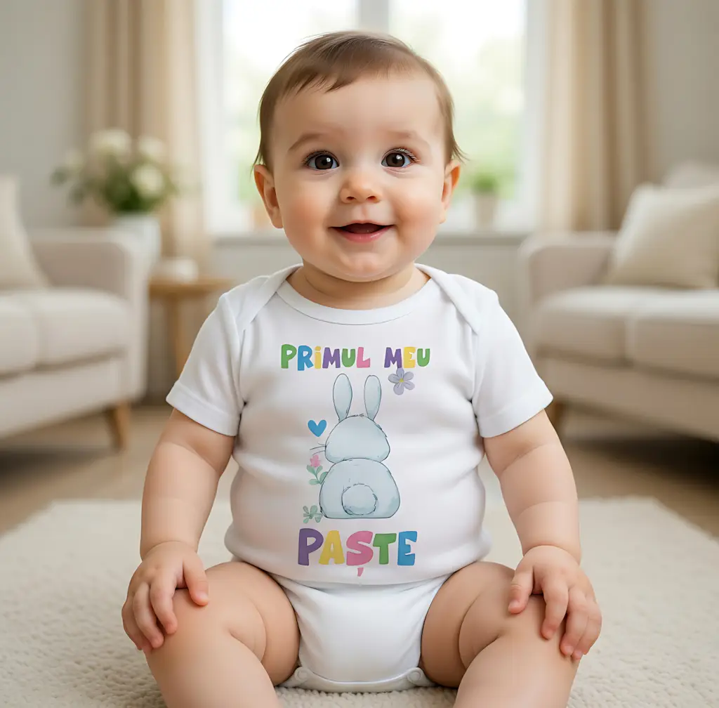 Body bebelus personalizat Primul meu Paste iepuras cu inimioara albastra