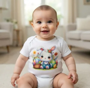 bdy-pas-00010-primul-paste-elegant-flori Body bebelus personalizat Primul meu Paste cu flori si urechi iepuras font cursiv