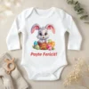 Body bebelus personalizat Paste Fericit - Iepuras in cos maneca lunga
