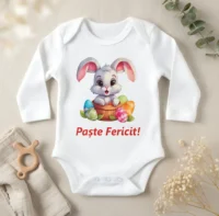Body bebelus personalizat Paste Fericit - Iepuras in cos maneca lunga