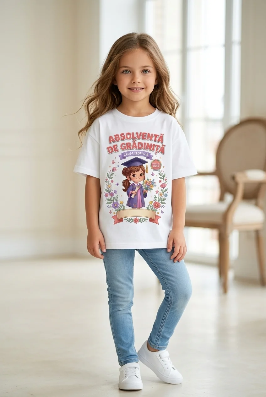 Tricou Absolventă de Grădiniță – Grupa Florilor tricou absolventa gradinita grupa florilor Perfect Kids