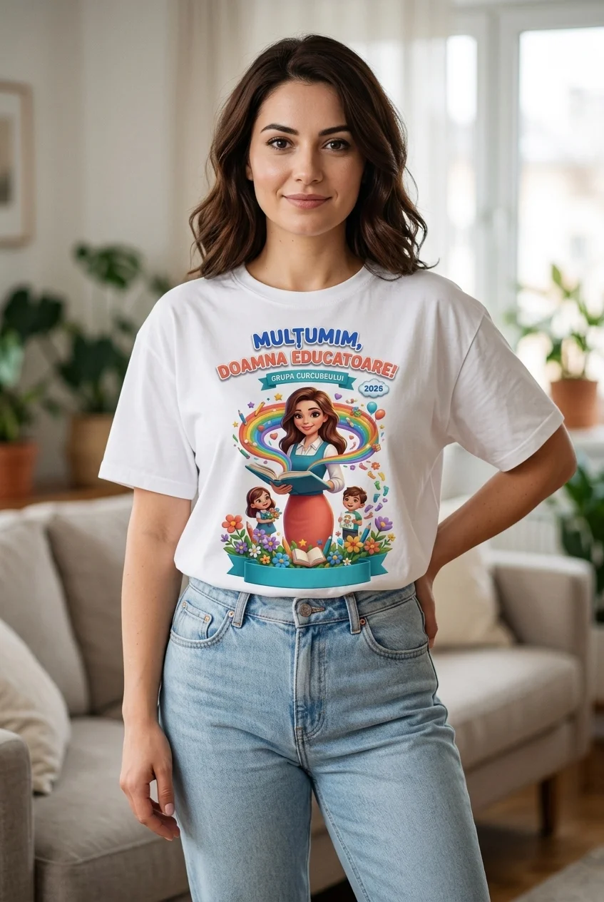 Tricou Doamna Educatoare – Grupa Curcubeului tricou doamna educatoare grupa curcubeului Perfect Kids